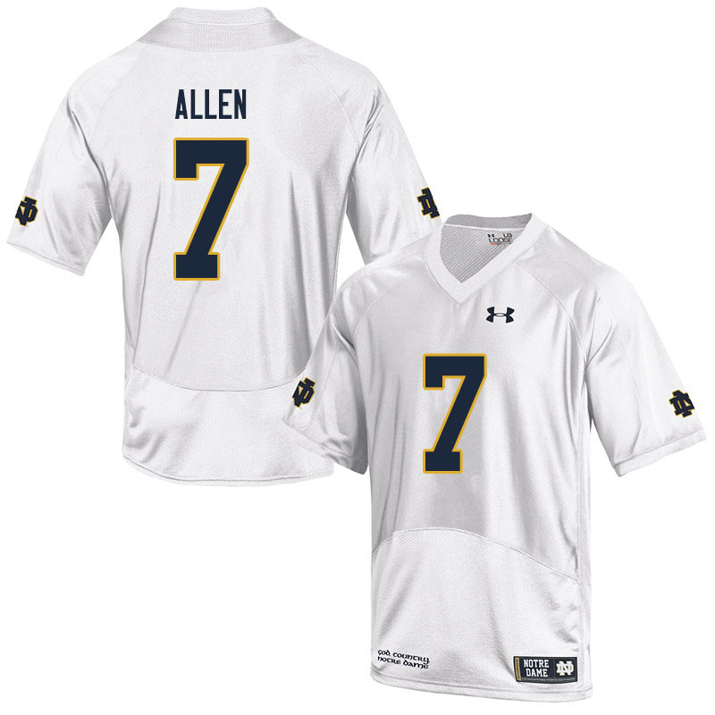 Men's NCAA Notre Dame Fighting Irish #7 Derrik Allen Stitched College Under Armour Authentic White Football Jersey ZA10U73FF